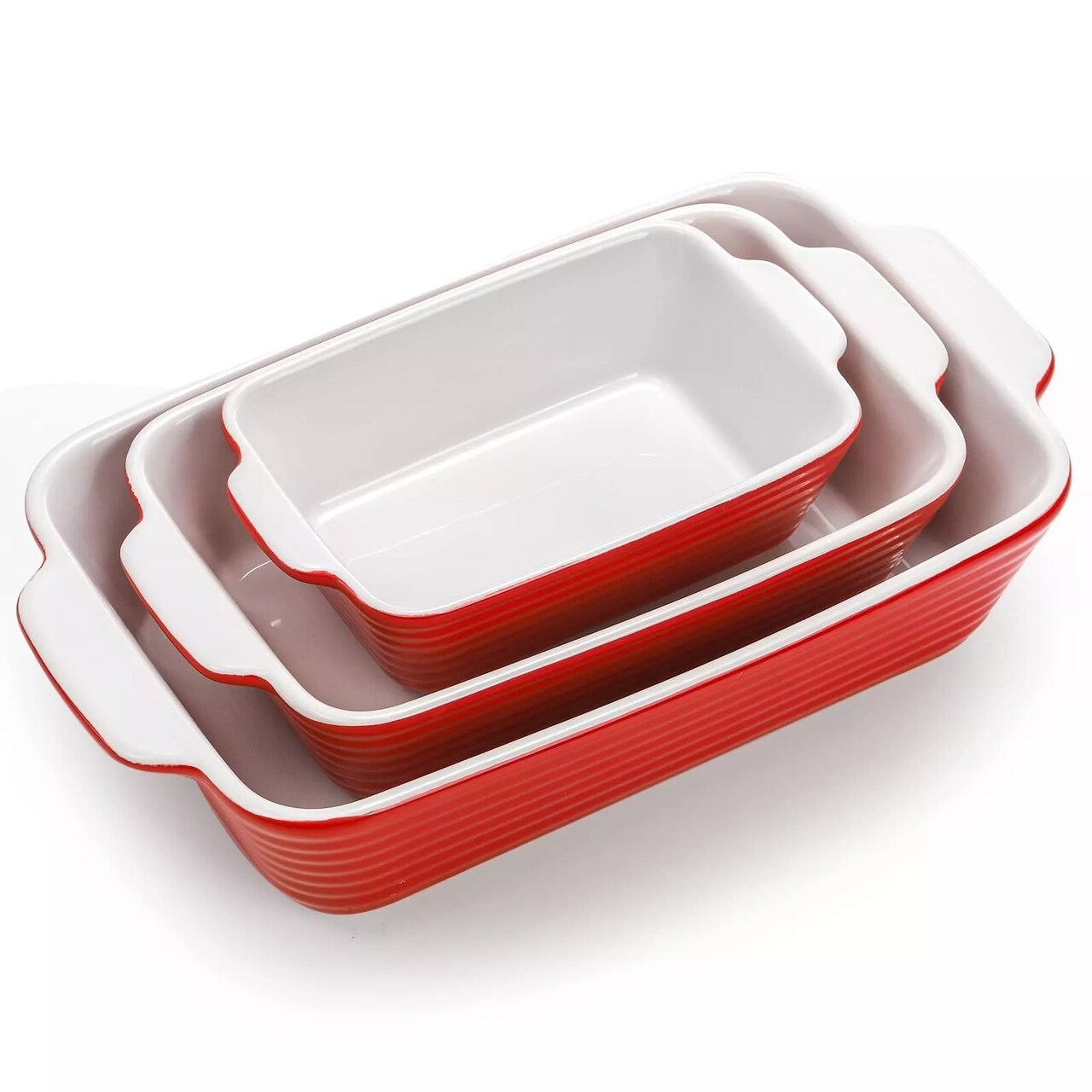 3 Pack Ceramic Baking Dishes, Porcelain Casserole Dish with Handle